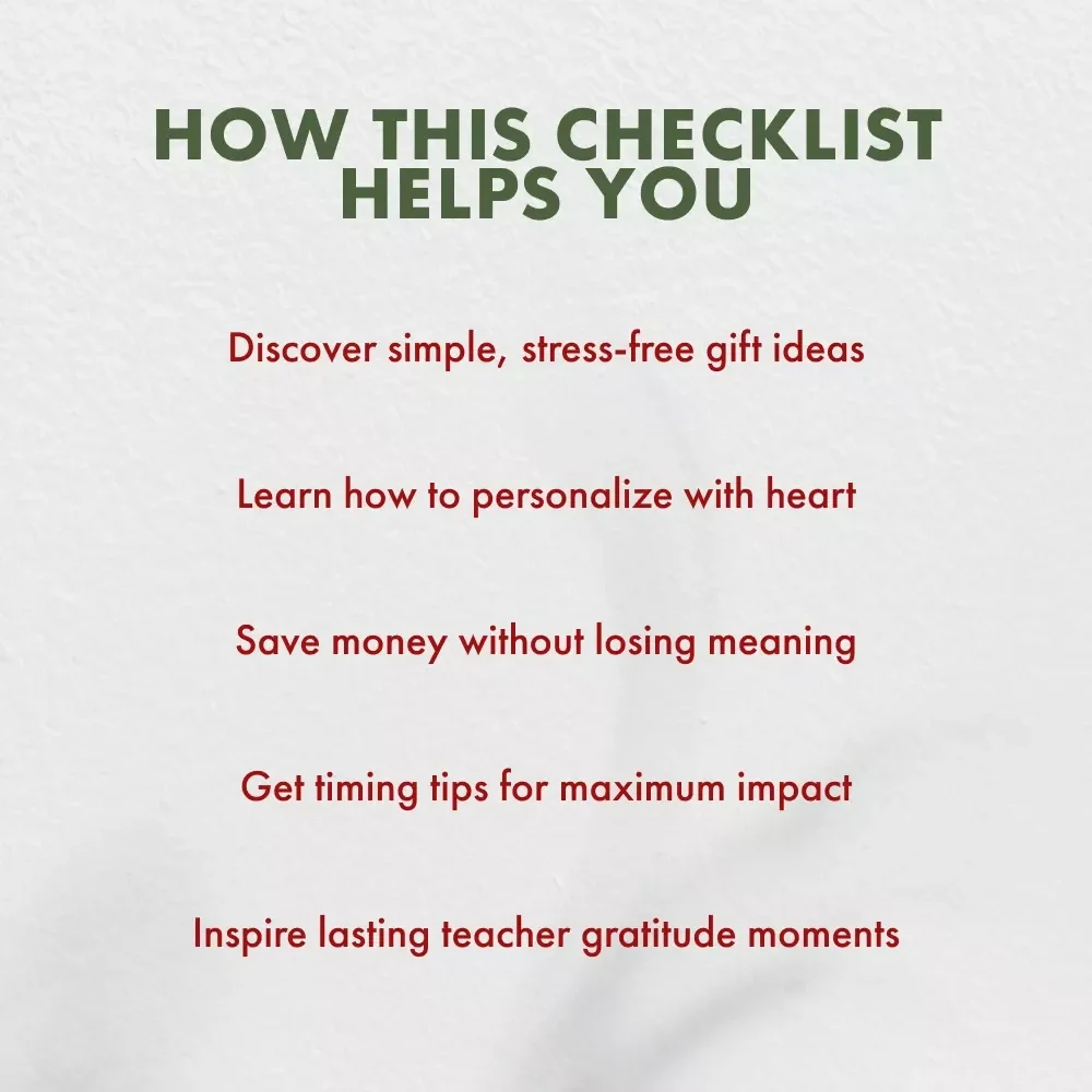Teacher Gift Genius | Printable Teacher Gift Checklist | Tips for Gifts for Teachers | Digital Download Guide for Perfect Teacher Appreciation Ideas