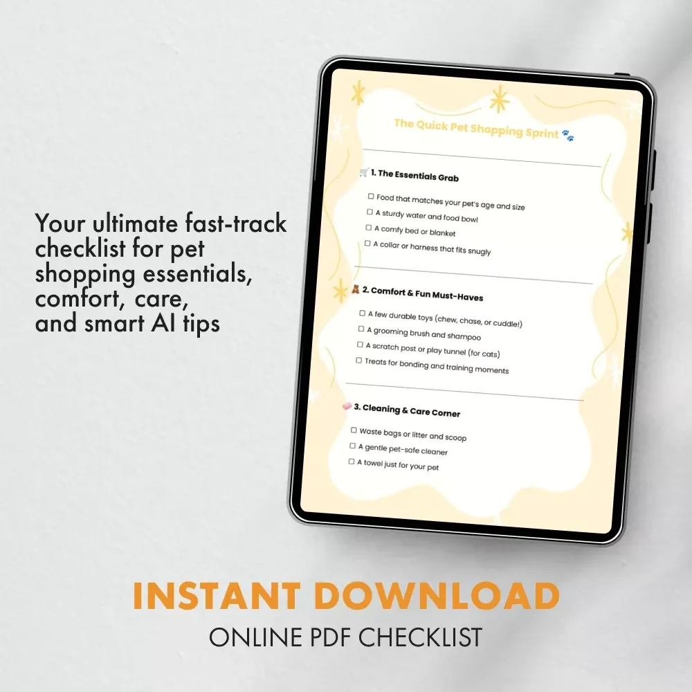 The Quick Pet Shopping Sprint Checklist | Instant Download Guide for New Pet Owners | what to buy a pet quickly | Printable Pet Essentials List for Fast Pet Prep