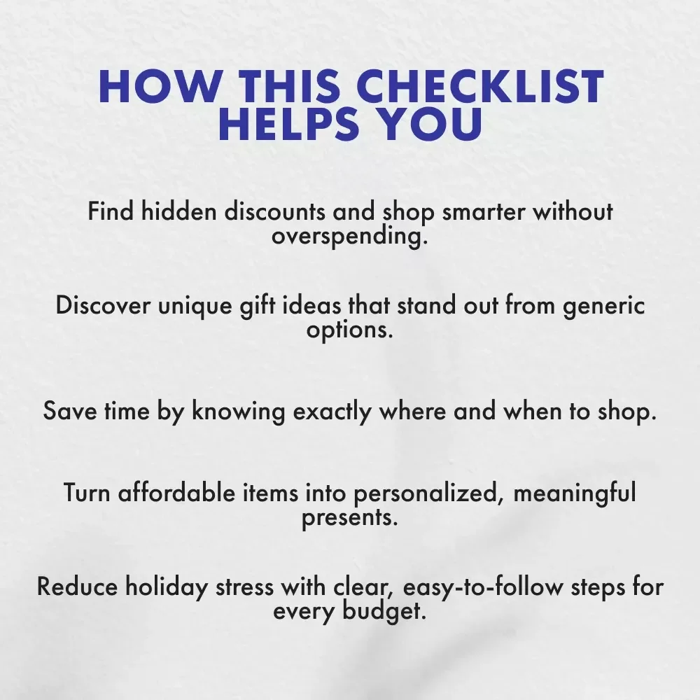 The Smart Shopper’s Holiday Gift Checklist | Digital Download Budget Gift Guide | Printable Checklist for Finding Thoughtful and Budget-Friendly Holiday Gifts | Where to Find Budget-Friendly Holiday Gifts