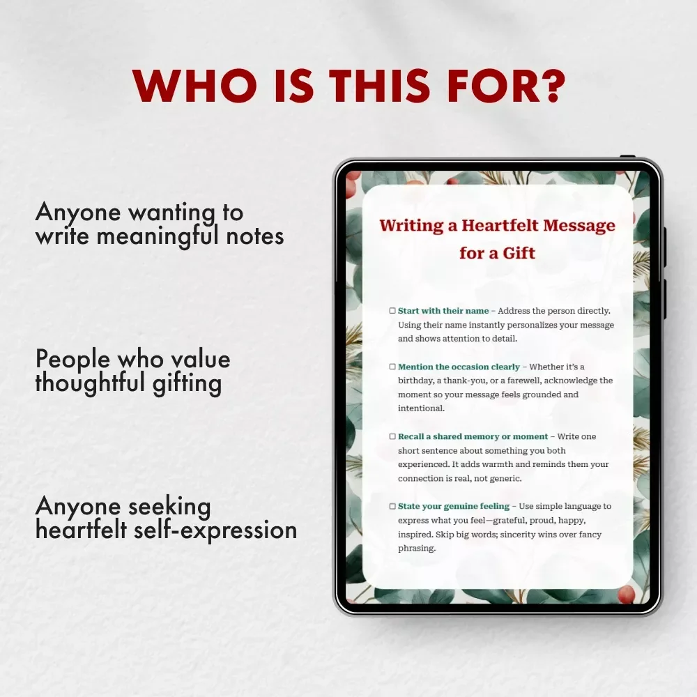 Writing a Heartfelt Message for a Gift – Printable Checklist | How to Write a Heartfelt Message for a Gift | Digital Download for Meaningful Cards & Notes