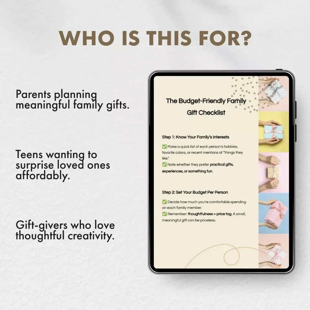 The Budget-Friendly Family Gift Checklist | What to Buy Family Members on a Budget | Printable Holiday Guide for Meaningful, Affordable Giving