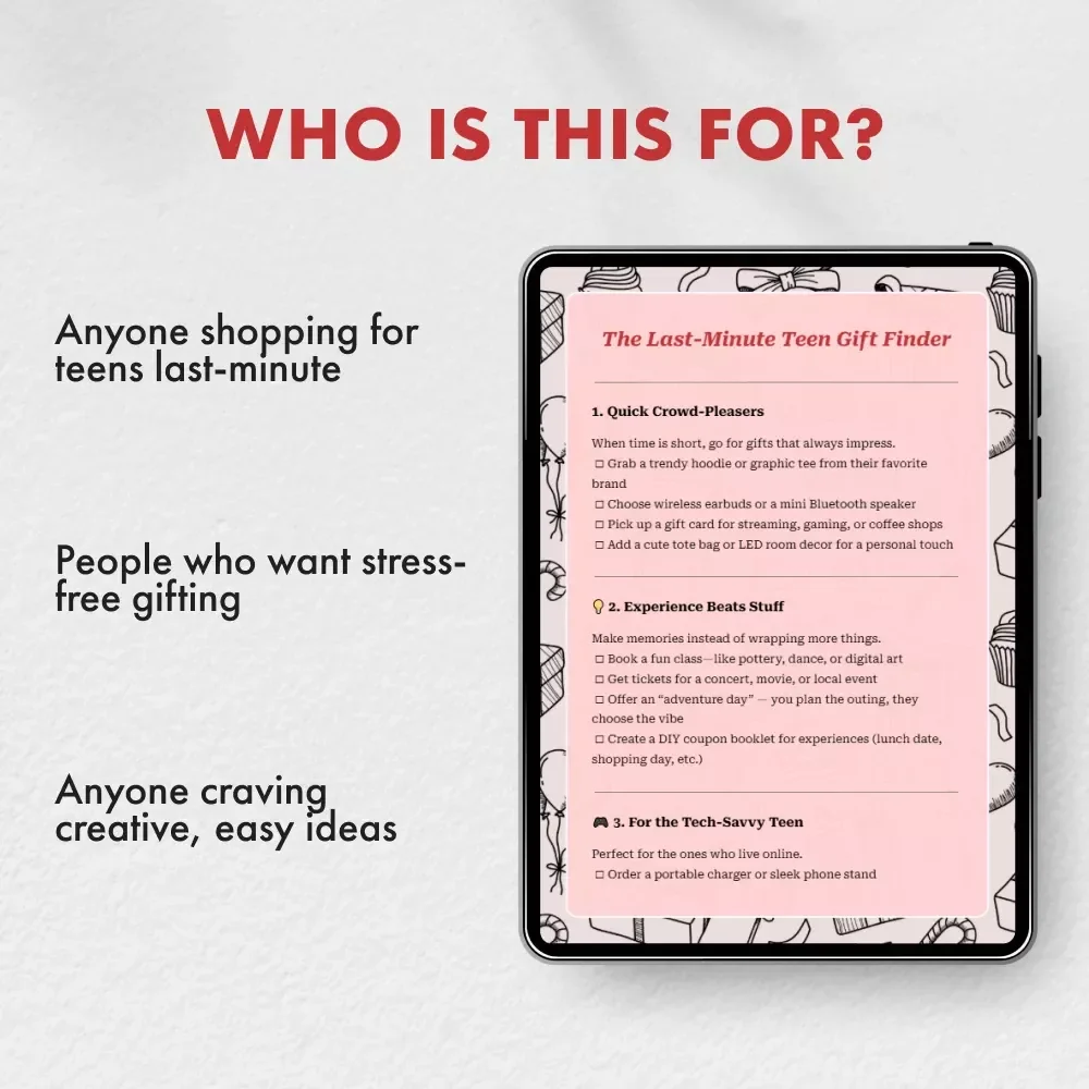The Last-Minute Teen Gift Finder | Printable Digital Checklist for Parents & Friends | Best Last-Minute Gifts for Teenagers | Instant Download eBook