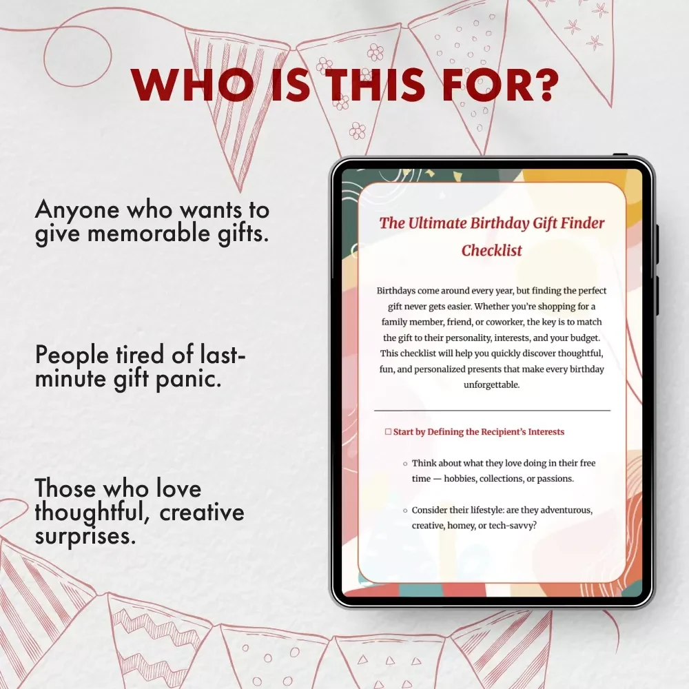 The Ultimate Birthday Gift Finder Checklist | Printable Digital Download | How to Find Gifts for Birthdays | Gift Ideas Guide for Him, Her & Friends
