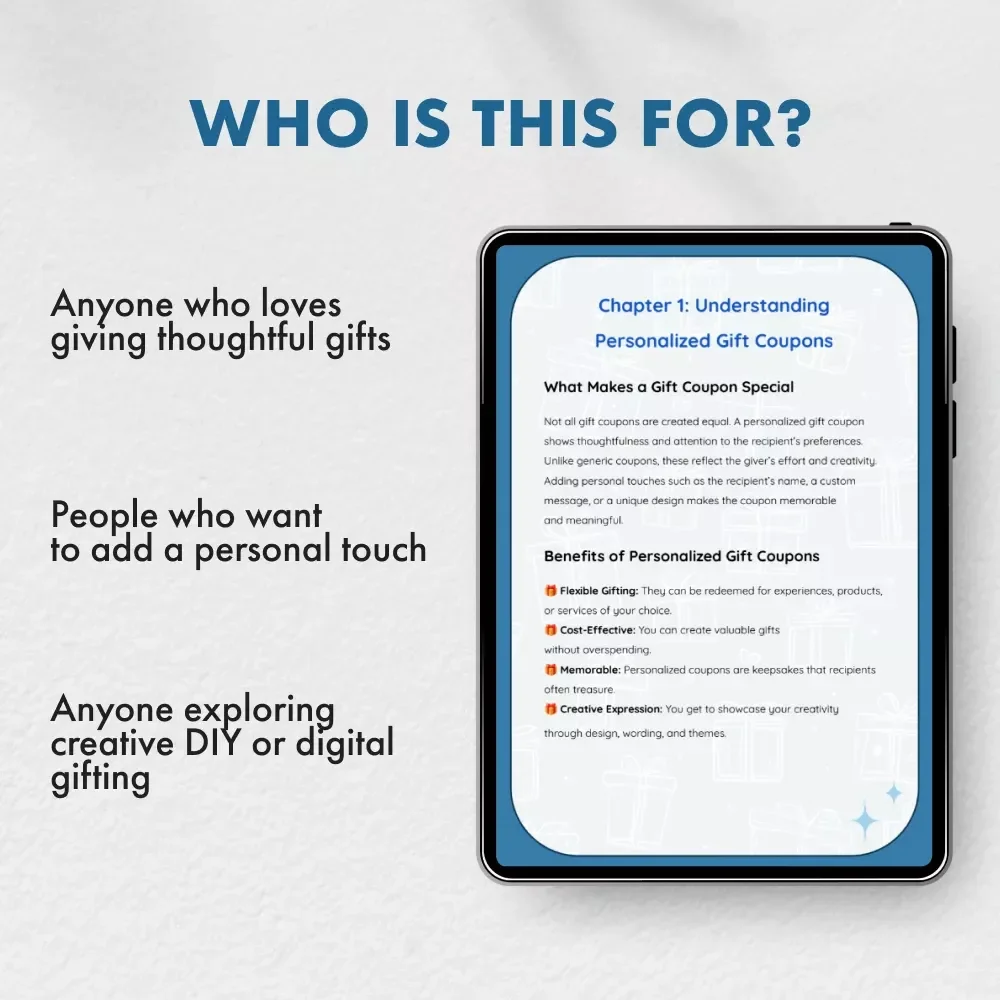 Creative Ways to Make Personalized Gift Coupons | How to Make Personalized Gift Coupons eBook | DIY Coupon Ideas for Birthdays, Holidays & Special Occasions | Printable & Digital Gift Coupon Design Guide
