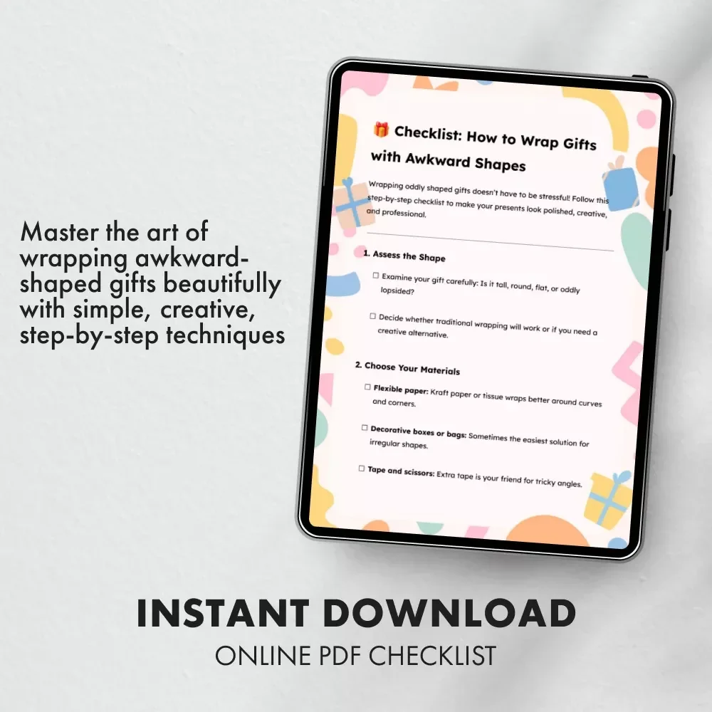 Checklist: How to Wrap Gifts with Awkward Shapes | Printable Gift Wrapping Guide, Holiday Wrapping Tips, Creative Gift Presentation, DIY Wrapping Ideas, Digital Download eBook