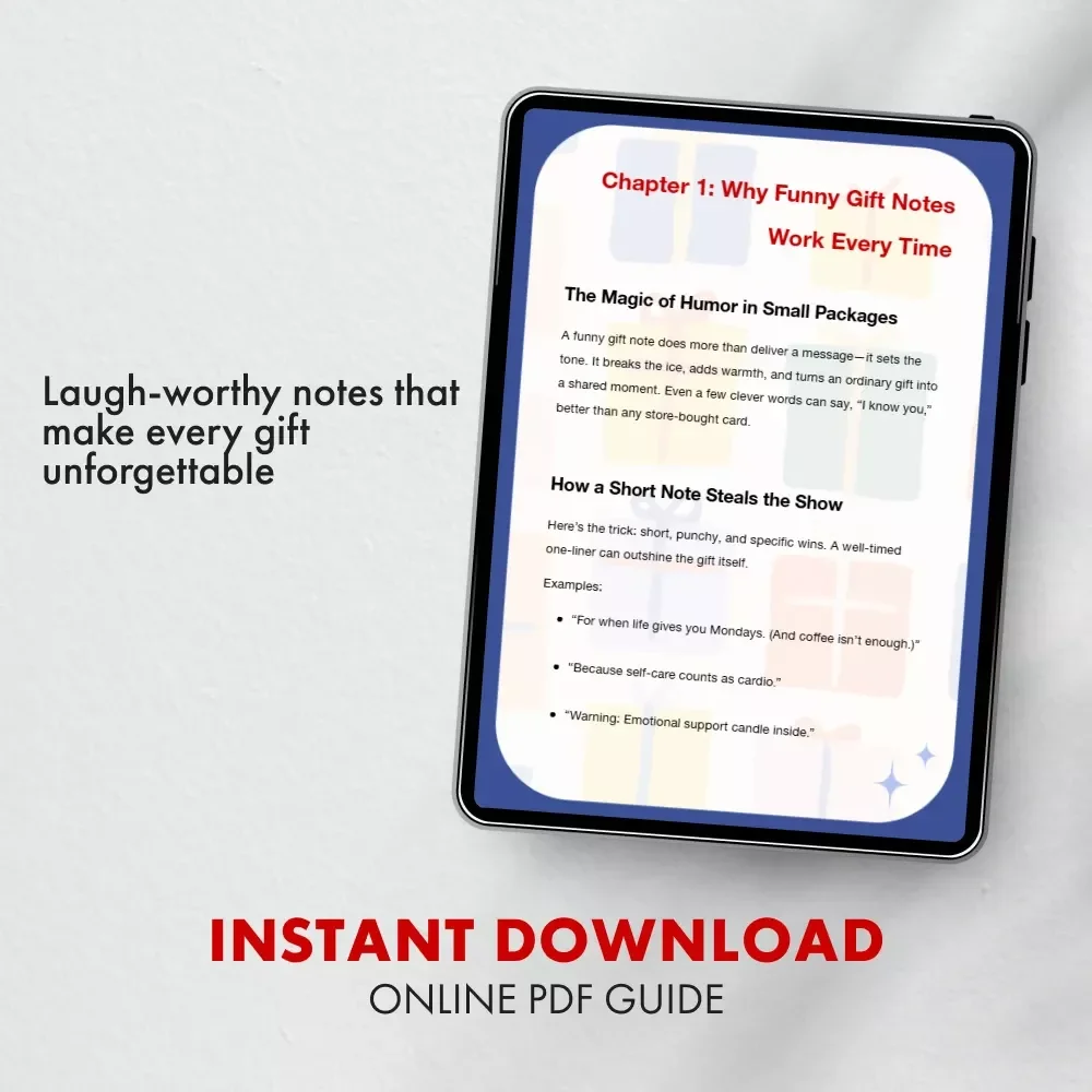 Laugh Lines on Gift Tags | How to Write Funny Gift Notes | Digital Download Guide for Clever Gift-Givers, Writers & Creators | eBook on Humor in Gifting