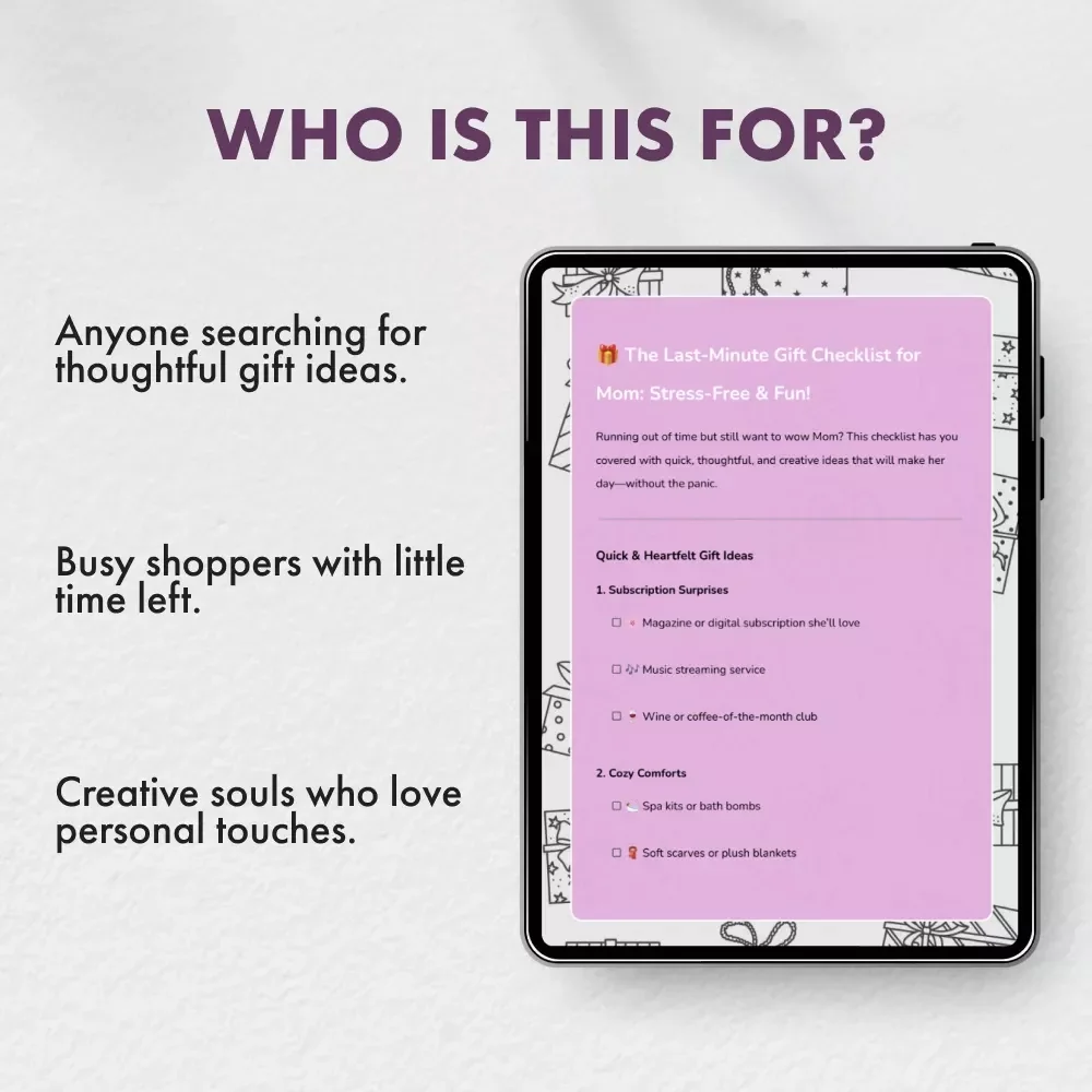 The Last-Minute Gift Checklist for Mom: Stress-Free & Fun | Best Last-Minute Gifts for Mom | Instant Digital Download