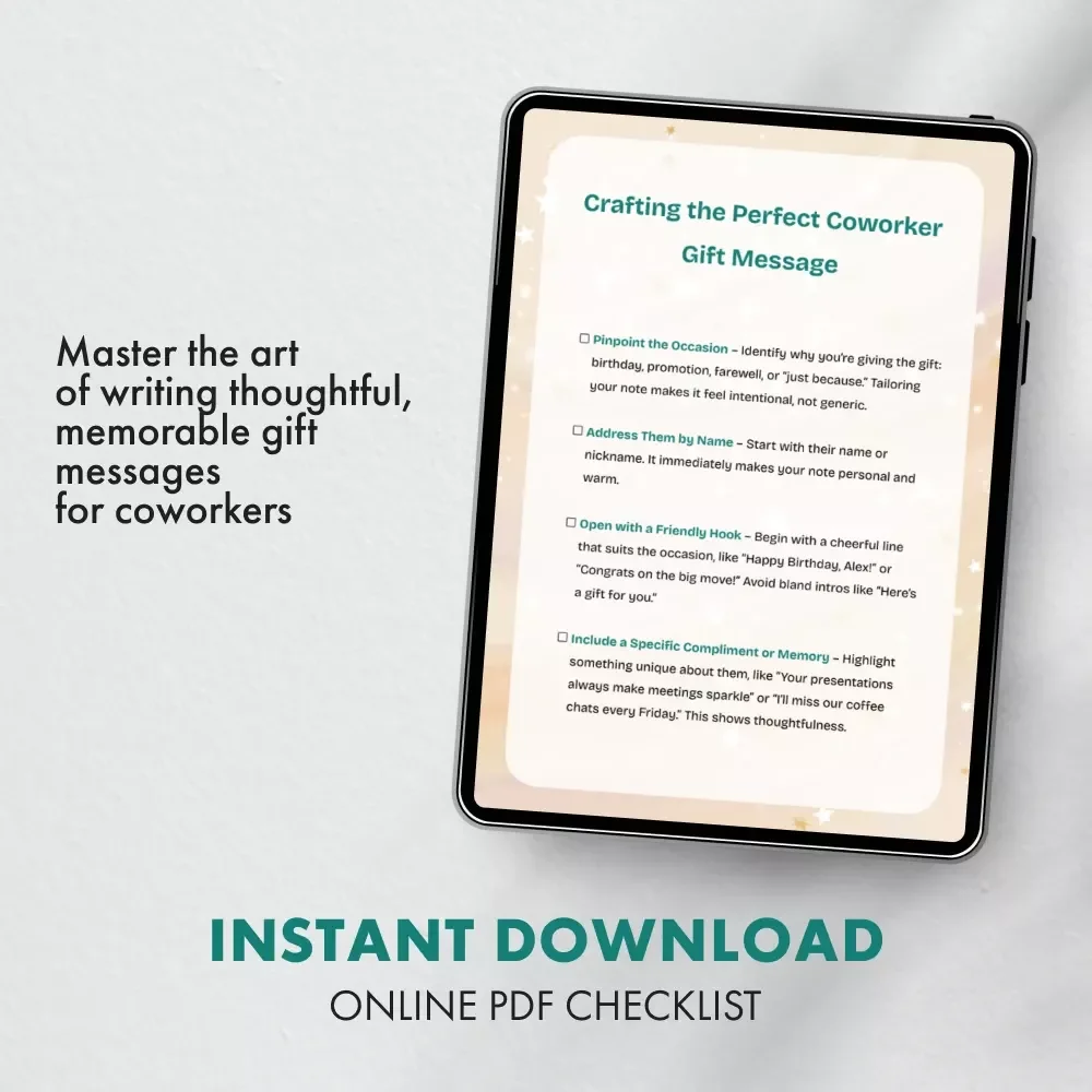 Crafting the Perfect Coworker Gift Message – Printable Checklist for Writing a Short Note for a Coworker Gift | Digital Download Guide for Meaningful Gift Notes