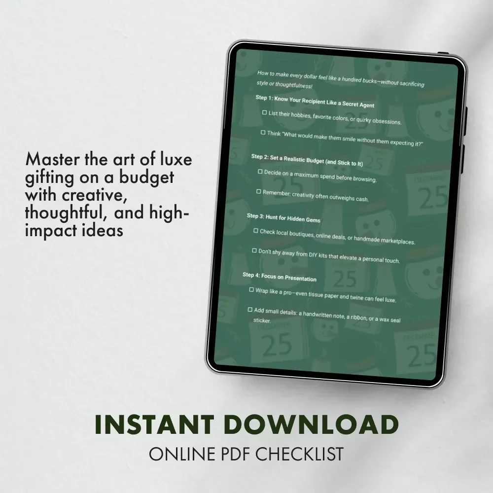 The “Luxury on a Shoestring” Gift Checklist | Budget-Friendly Gift Ideas That Feel Premium | Digital Download eBook for Smart Givers
