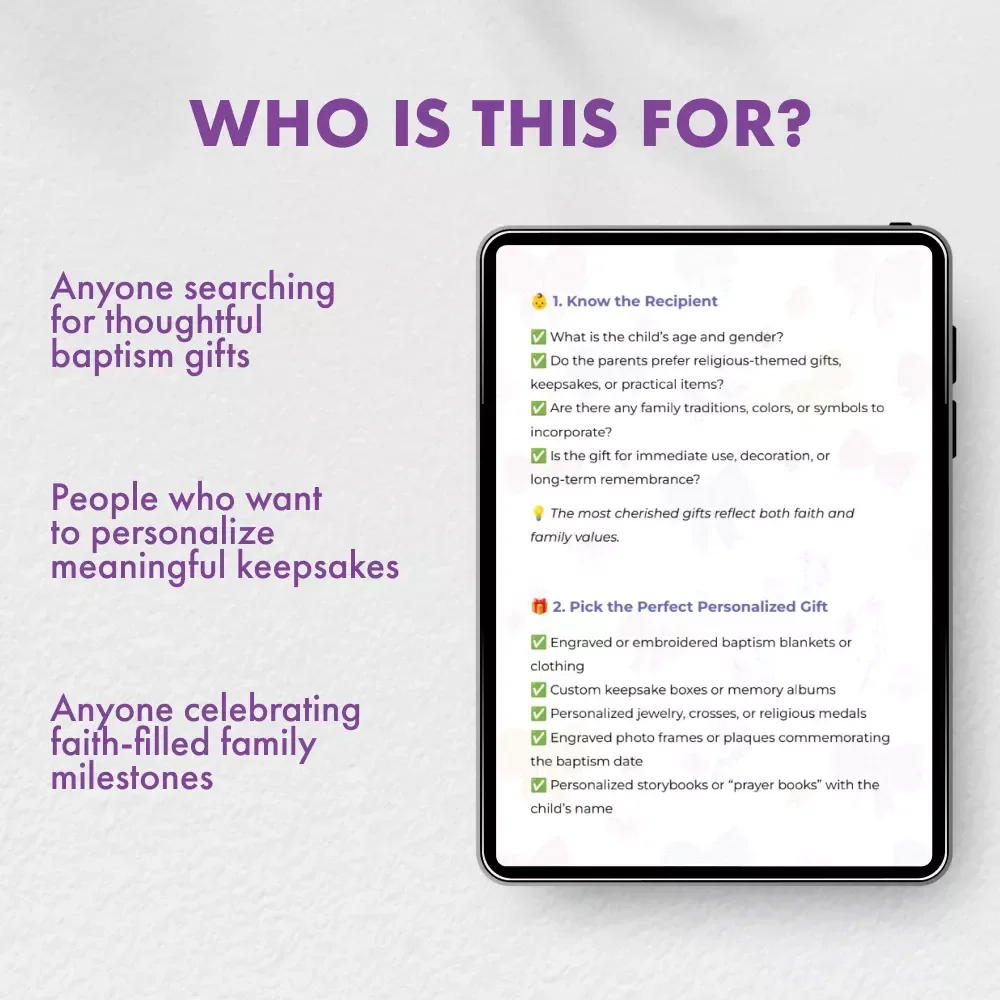 Baptism Gifts That Celebrate Faith and Family | Personalized Baptism Gifts Checklist | Digital Download Guide for Thoughtful Religious Keepsakes