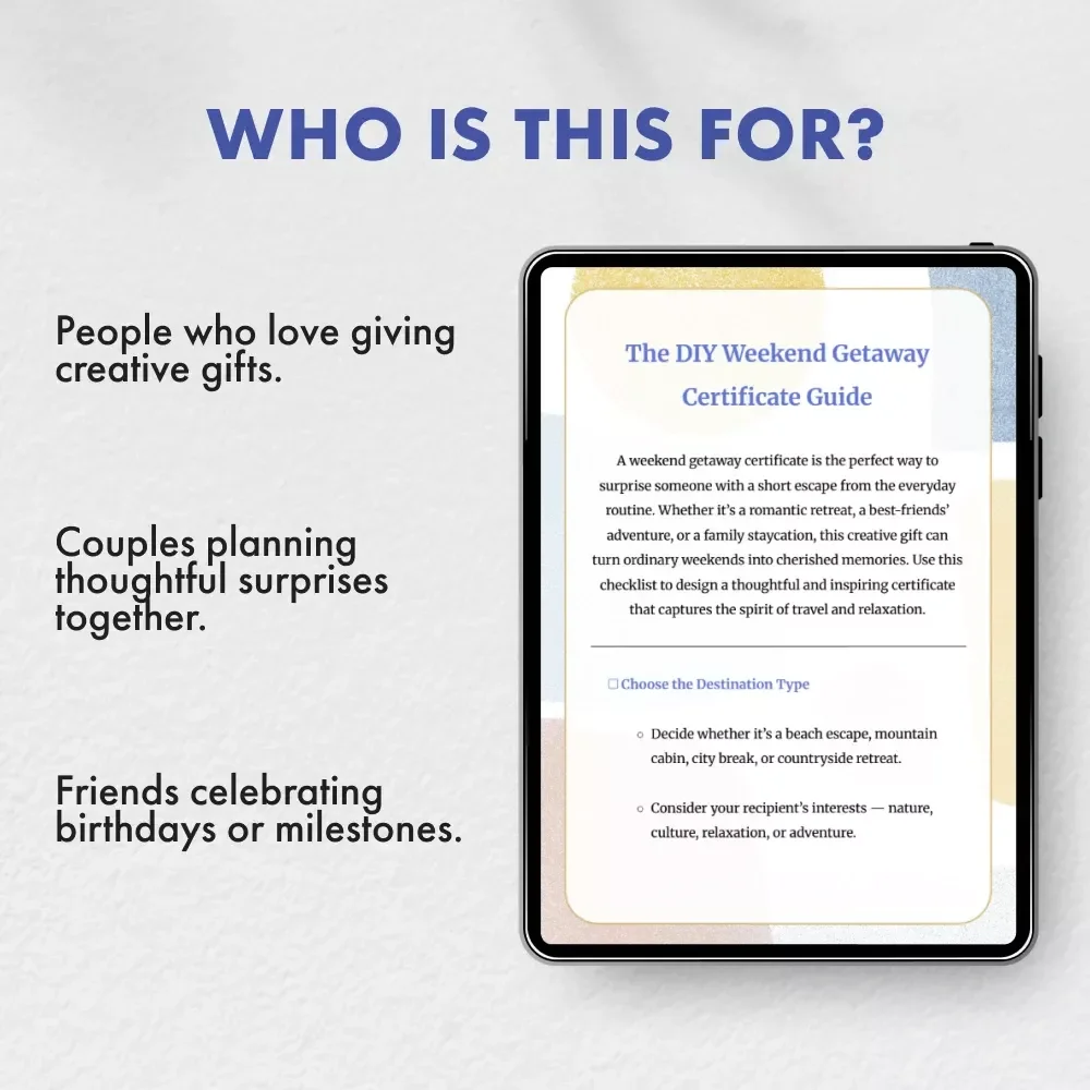 The DIY Weekend Getaway Certificate Guide | Printable Checklist for Creating a Personalized Travel Gift | What to Include in a DIY Weekend Getaway Certificate