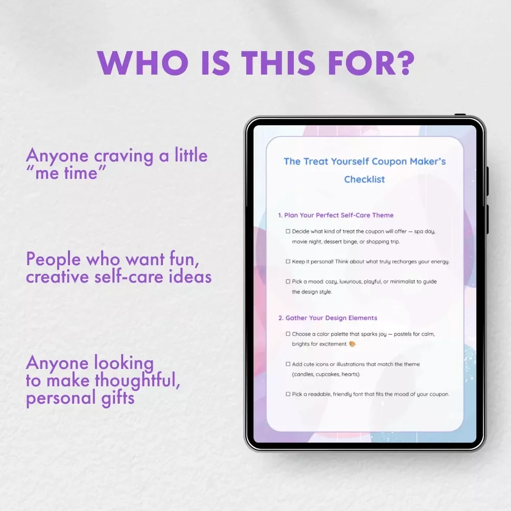 The Treat Yourself Coupon Maker’s Checklist | How to Make a Printable Treat Yourself Gift Coupon | Self-Care DIY Coupon Template & Digital Download