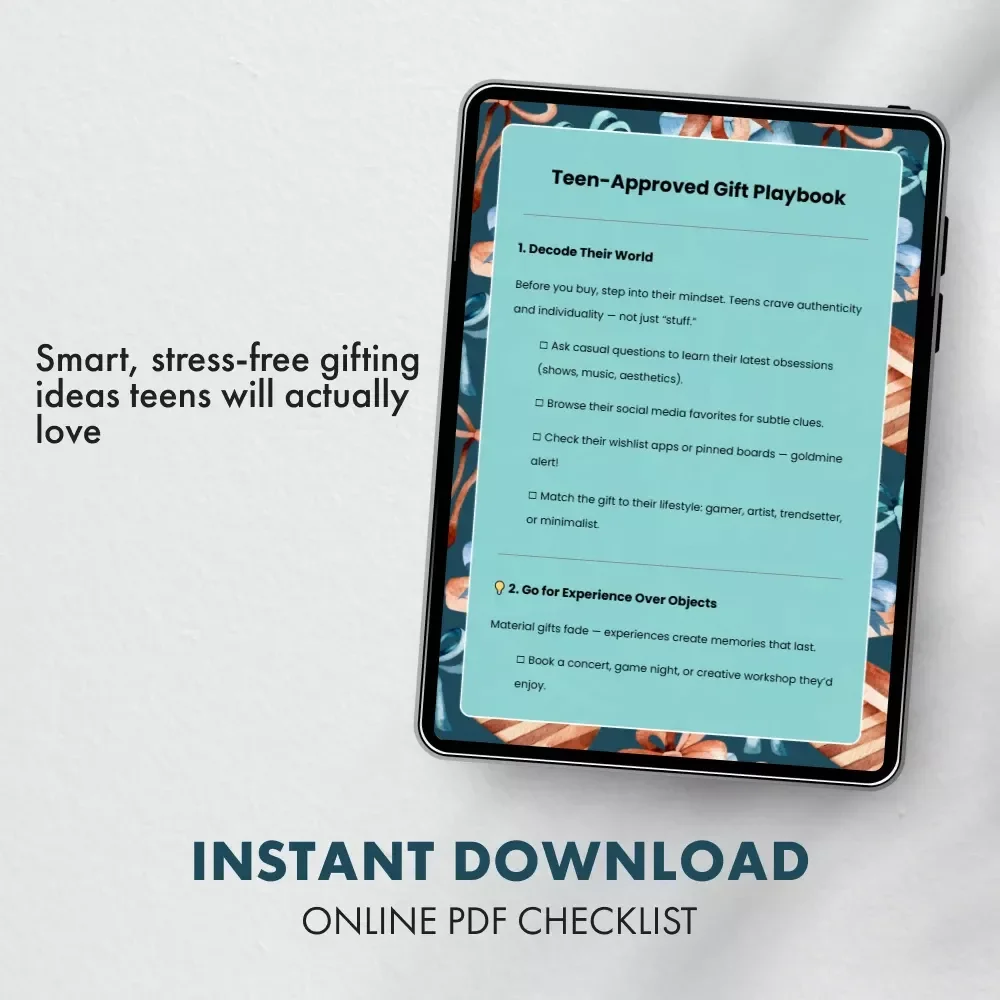 Teen-Approved Gift Playbook | Printable Checklist for Parents & Gift-Givers | Tips for Gifts Teens Actually Like | Digital Download eBook Guide