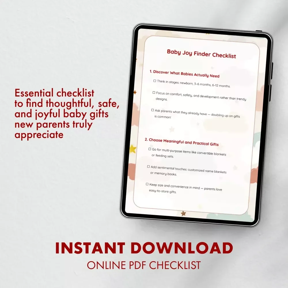 Baby Joy Finder Checklist | Digital Download Gift Guide for Newborns | How to Find Gifts for Babies | Printable Baby Gift Checklist for Thoughtful Shoppers