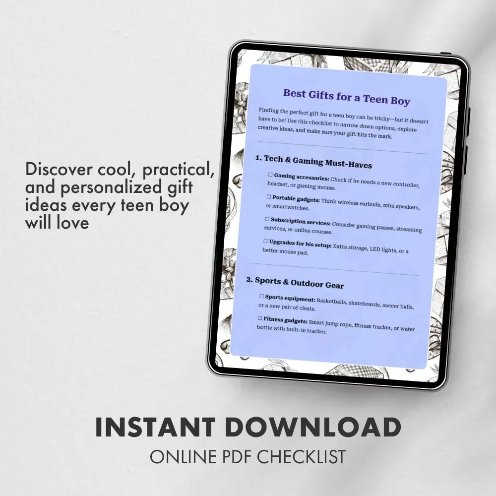 Best Gifts for a Teen Boy – Printable Gift Checklist for Parents, Grandparents & Friends | Ultimate Teen Gift Guide | Digital Download for Easy Gift Planning