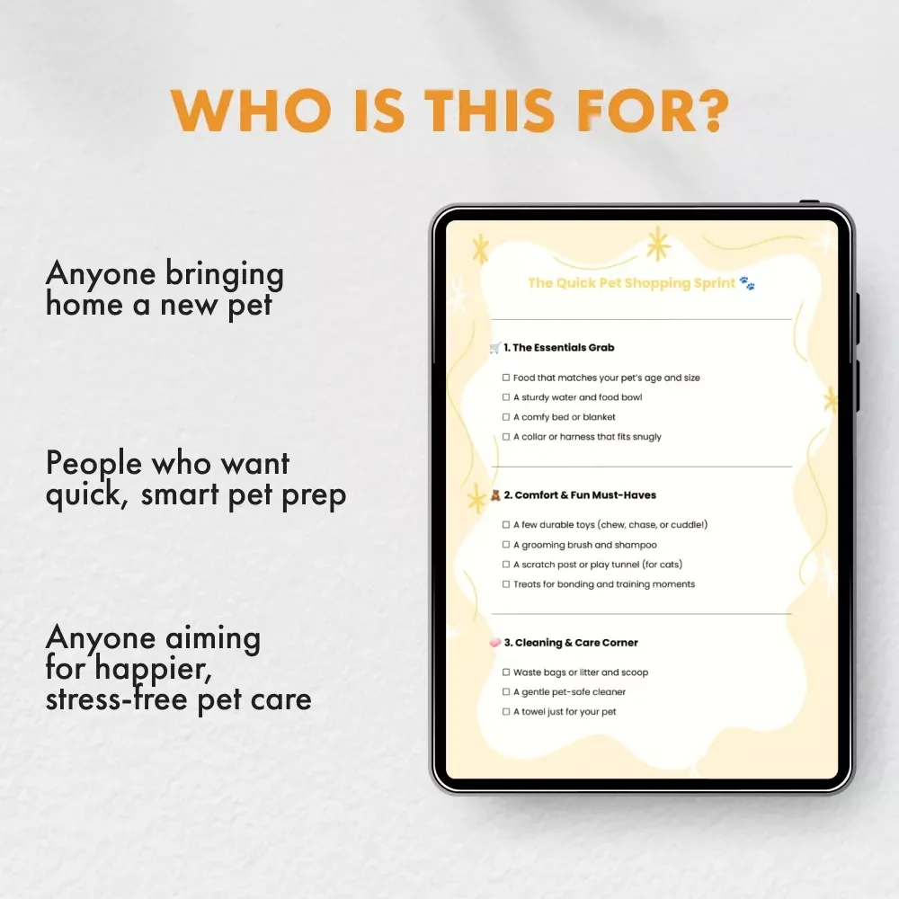 The Quick Pet Shopping Sprint Checklist | Instant Download Guide for New Pet Owners | what to buy a pet quickly | Printable Pet Essentials List for Fast Pet Prep