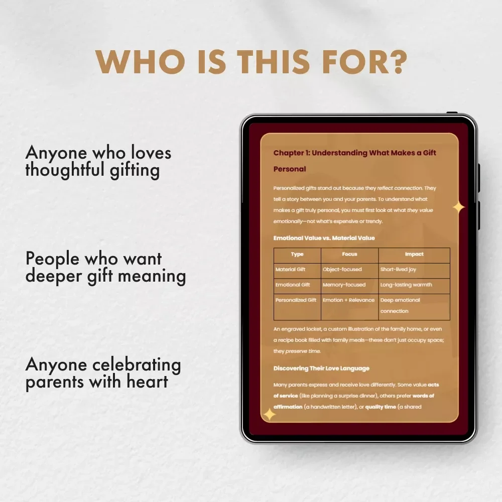 A Heartfelt Guide to Personalized Gifts for Parents | eBook on How to Find Personalized Gifts for Parents | Meaningful Gift Ideas, Emotional Connection & DIY Inspiration