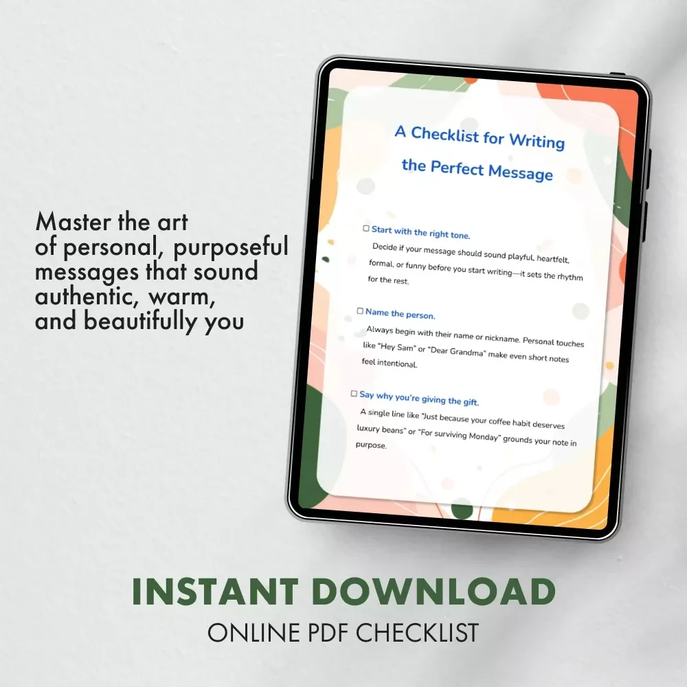A Checklist for Writing the Perfect Message | Digital Download for Thoughtful Gift Notes | Best Phrases for Gift Notes & Meaningful Messages
