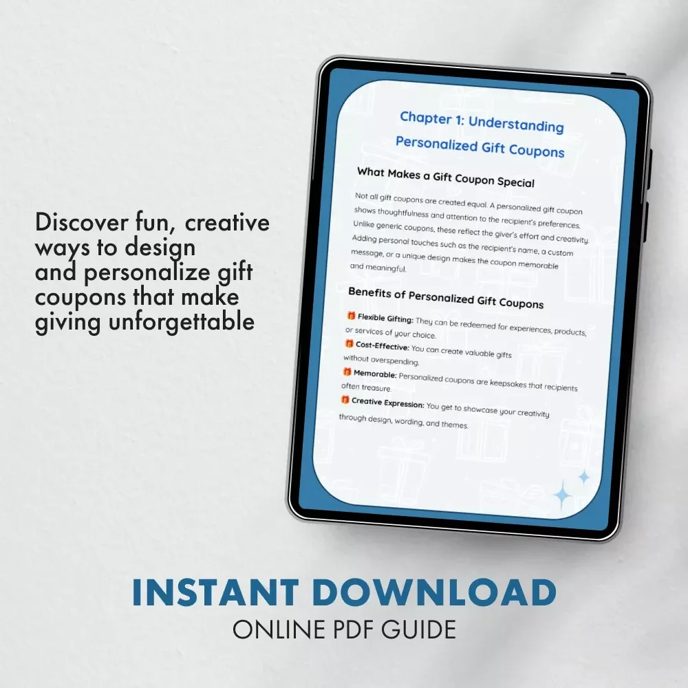 Creative Ways to Make Personalized Gift Coupons | How to Make Personalized Gift Coupons eBook | DIY Coupon Ideas for Birthdays, Holidays & Special Occasions | Printable & Digital Gift Coupon Design Guide
