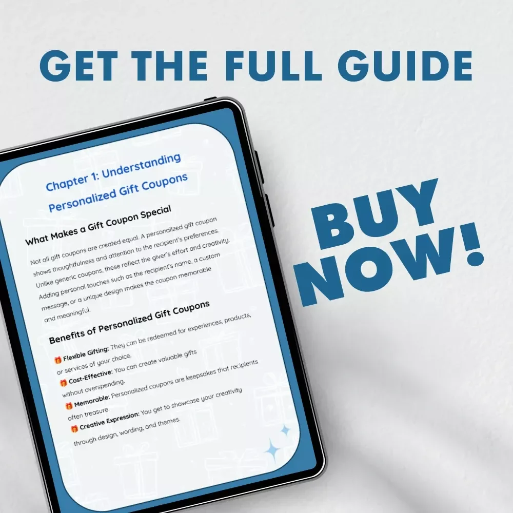 Creative Ways to Make Personalized Gift Coupons | How to Make Personalized Gift Coupons eBook | DIY Coupon Ideas for Birthdays, Holidays & Special Occasions | Printable & Digital Gift Coupon Design Guide