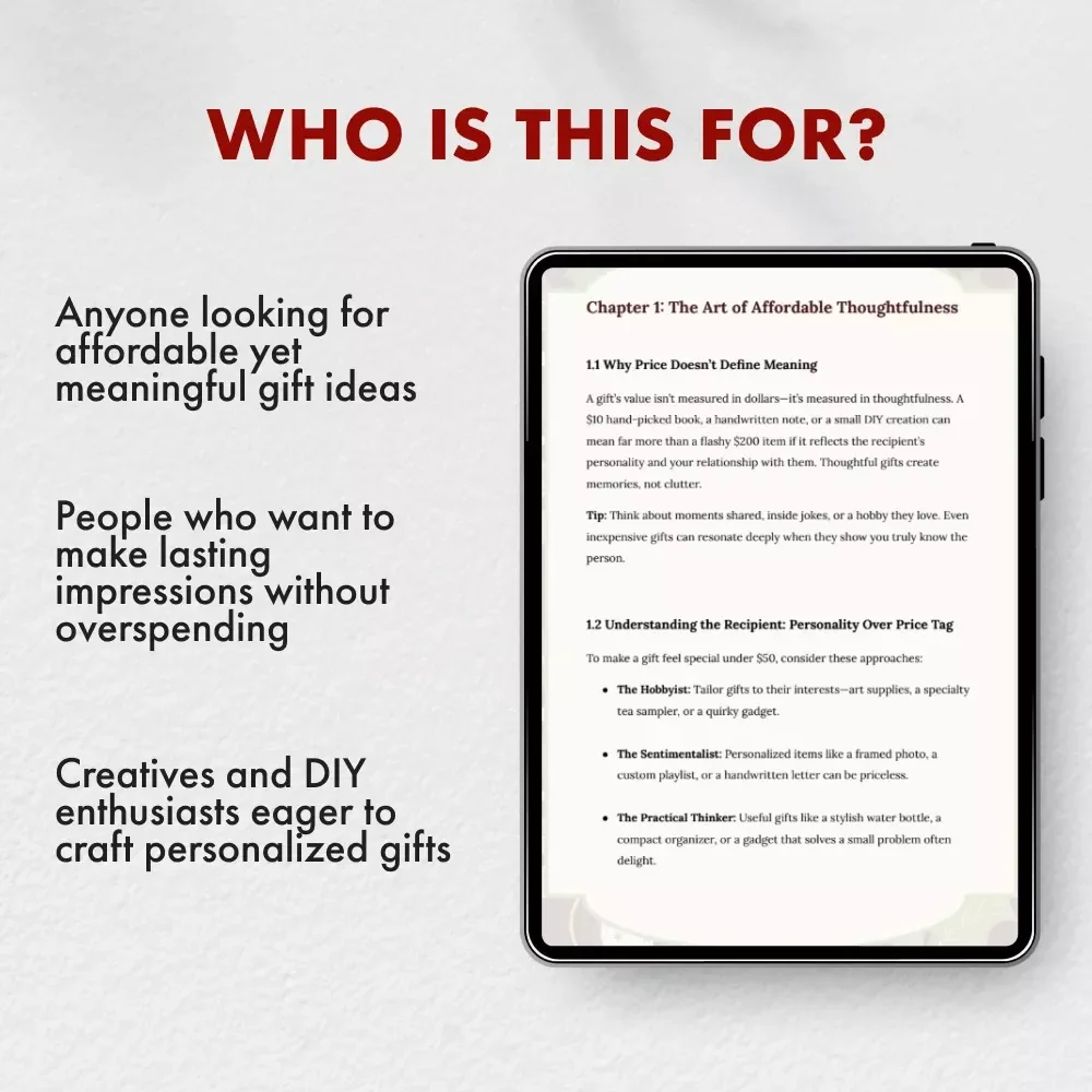 Under $50, Over the Moon: Thoughtful Gifts That Don’t Break the Bank | Affordable Gift Ideas | Budget-Friendly Digital Guide | Unique eBook for Thoughtful Givers | Perfect for Holidays, Birthdays & Special Occasions