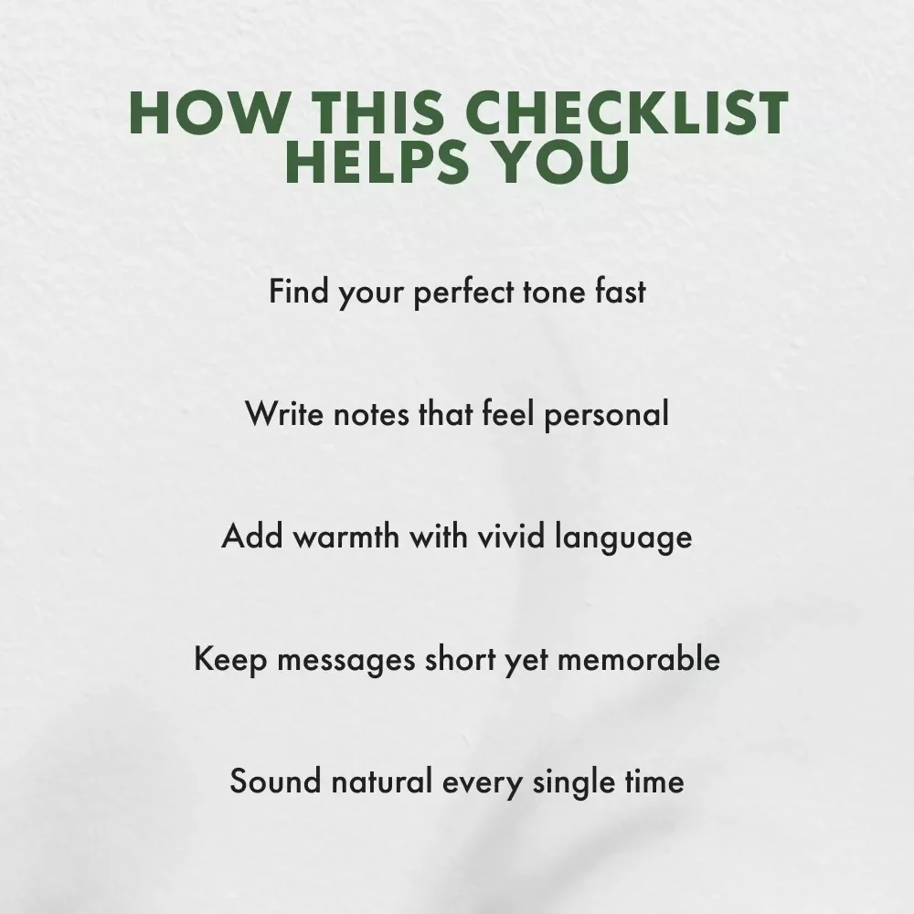 A Checklist for Writing the Perfect Message | Digital Download for Thoughtful Gift Notes | Best Phrases for Gift Notes & Meaningful Messages