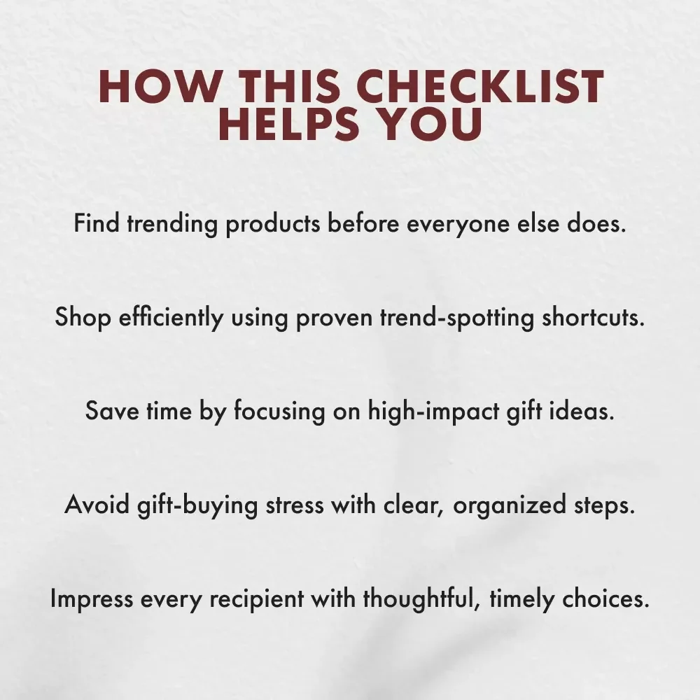 The Holiday Gift Trend Hunter’s Checklist | Digital Download for Finding Trending Holiday Gifts Fast | Ultimate Where to Find Trending Gifts for Holidays Quickly Guide