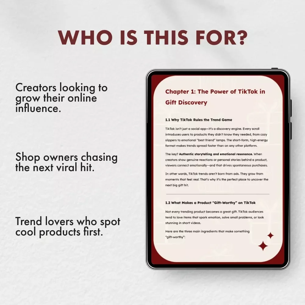TikTok Gifts: Spot the Next Viral Trend | Digital Guide for Trend Hunters | How to Find Trending Gifts on TikTok eBook for Creators, Sellers & Influencers