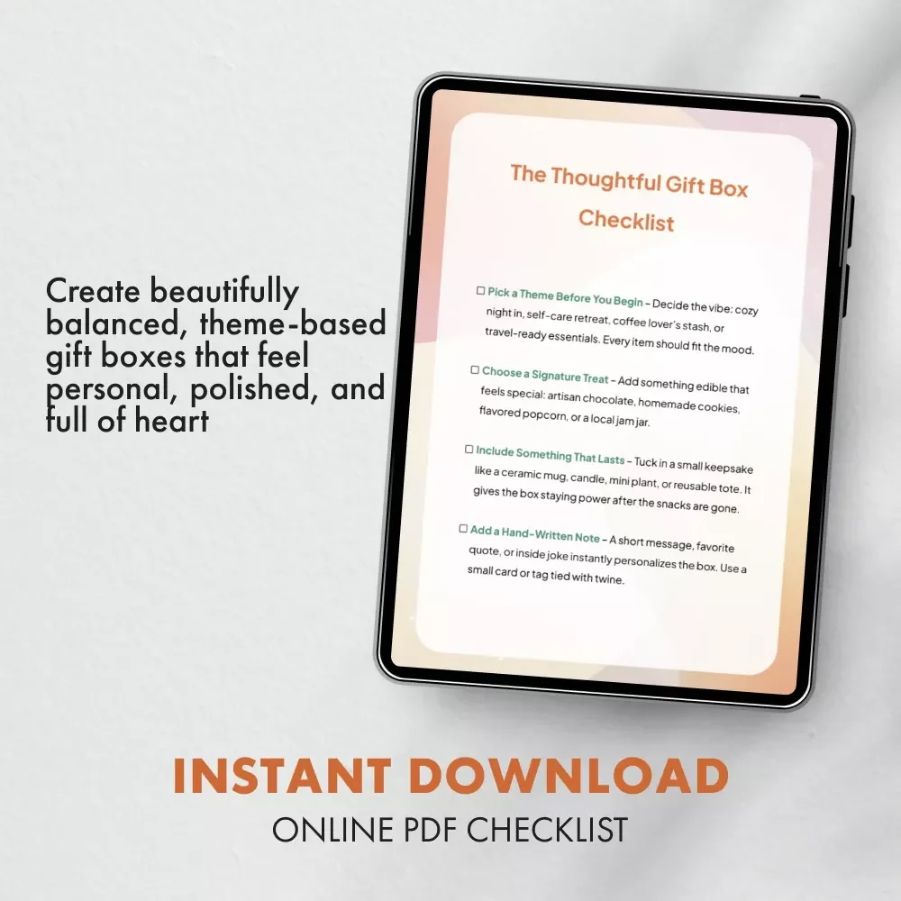 The Thoughtful Gift Box Checklist | Printable Guide for Creating Homemade Gift Boxes | What to Include in a Homemade Gift Box – Digital Download