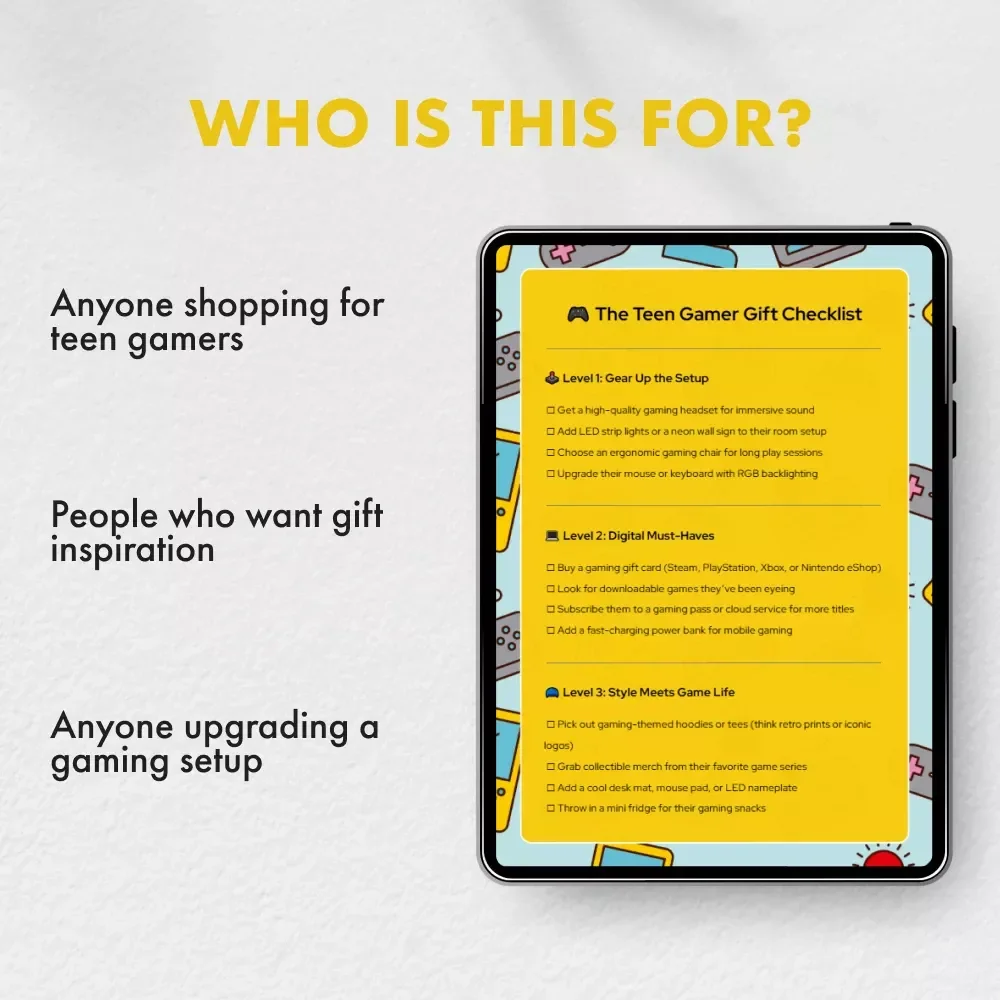 The Teen Gamer Gift Checklist | Ultimate Digital Download Guide for Parents & Friends | What to Get a Teen Gamer | Gaming Gift Ideas Printable