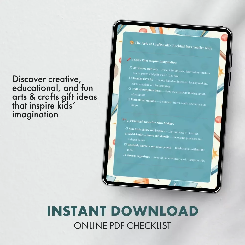 The Arts & Crafts Gift Checklist for Creative Kids | Printable Digital Download for Parents, Teachers & Gift-Givers | What to Get Children Who Love Arts and Crafts | Perfect Holiday or Birthday Gift Guide