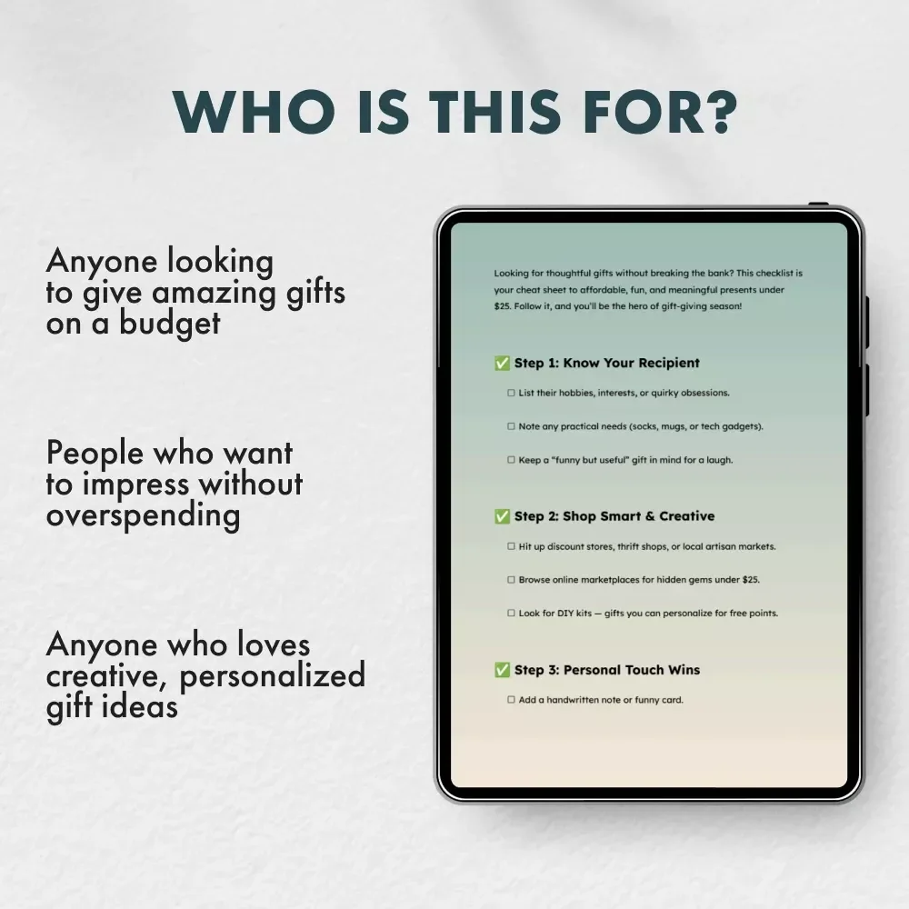 The Ultimate Under-$25 Gift Hack Checklist | Digital Download Guide for Creative, Thoughtful & Affordable Gifts Under $25 | Tips for Affordable Gifts Under $25