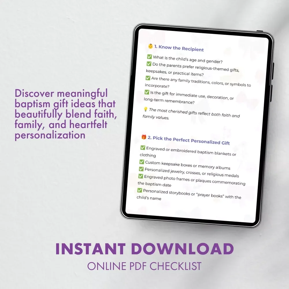 Baptism Gifts That Celebrate Faith and Family | Personalized Baptism Gifts Checklist | Digital Download Guide for Thoughtful Religious Keepsakes