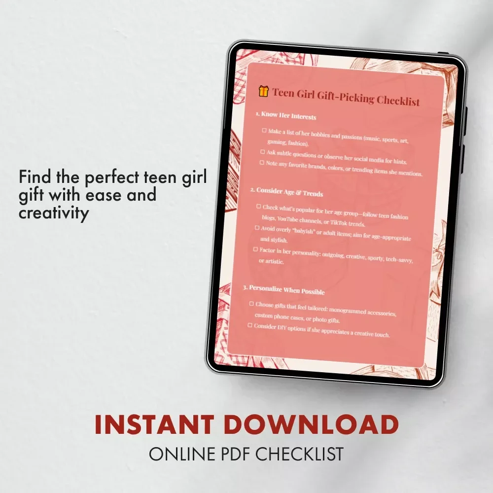 Teen Girl Gift-Picking Checklist | Printable Digital Download | How to Pick Gifts for a Teen Girl | Gift Guide for Teens | Thoughtful & Trendy Gift Ideas
