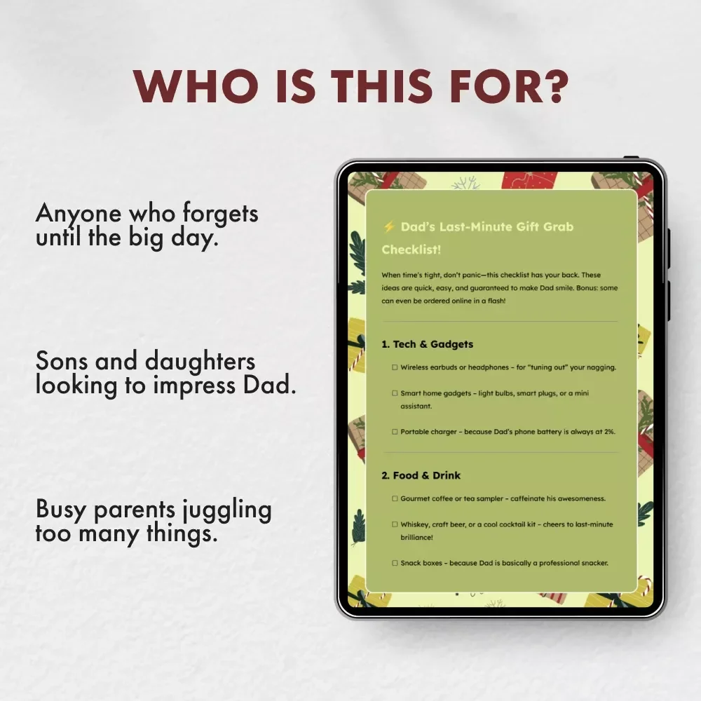 Dad’s Last-Minute Gift Grab Checklist | Instant Digital Download for What to Buy Dad Quickly | Printable Holiday, Birthday & Father’s Day Gift Ideas