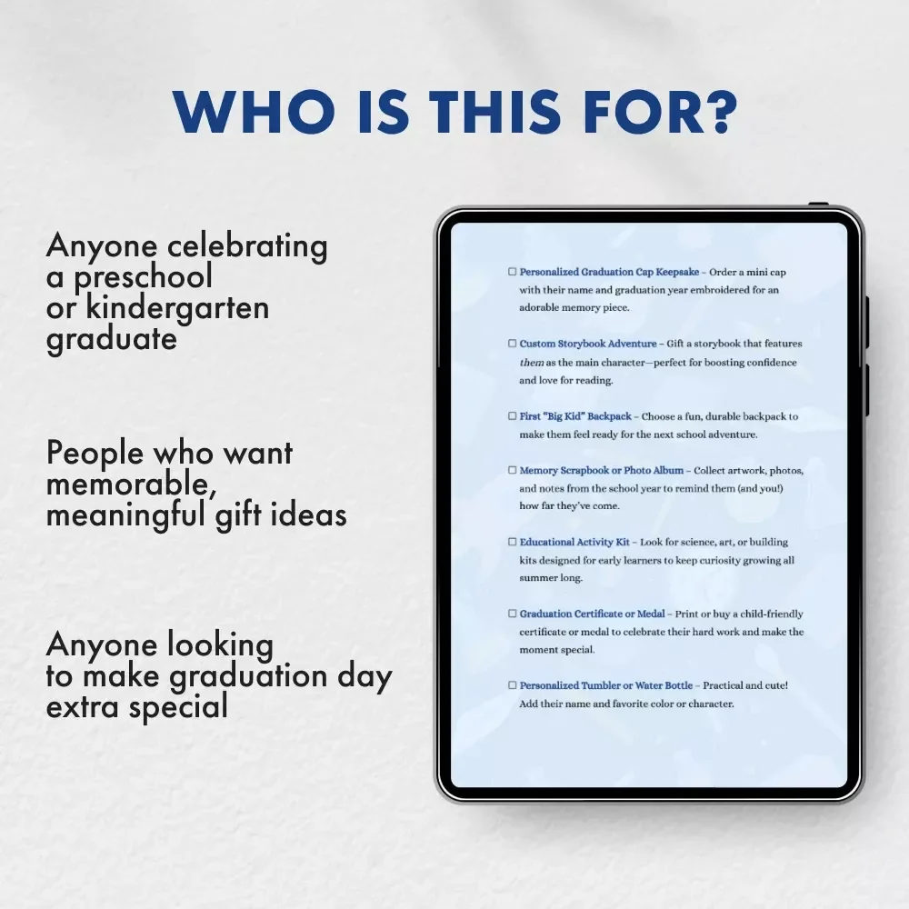 Perfect Gifts for Little Graduates | Kindergarten Graduation Gift Ideas Checklist | Printable Digital Download for Parents, Teachers & Loved Ones