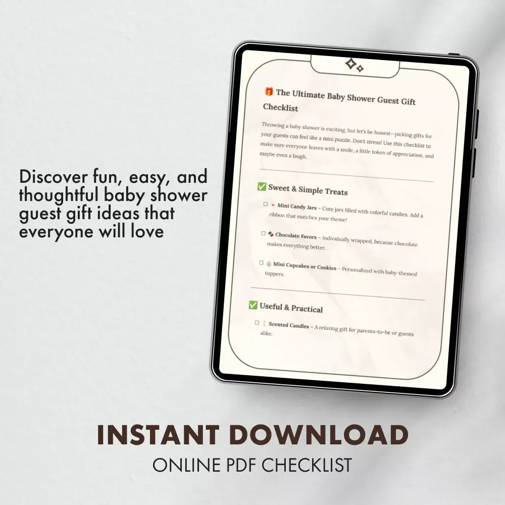 The Ultimate Baby Shower Guest Gift Checklist | Printable Baby Shower Gift Ideas | Digital Download Party Planner for Baby Shower Favors & Thank You Gifts