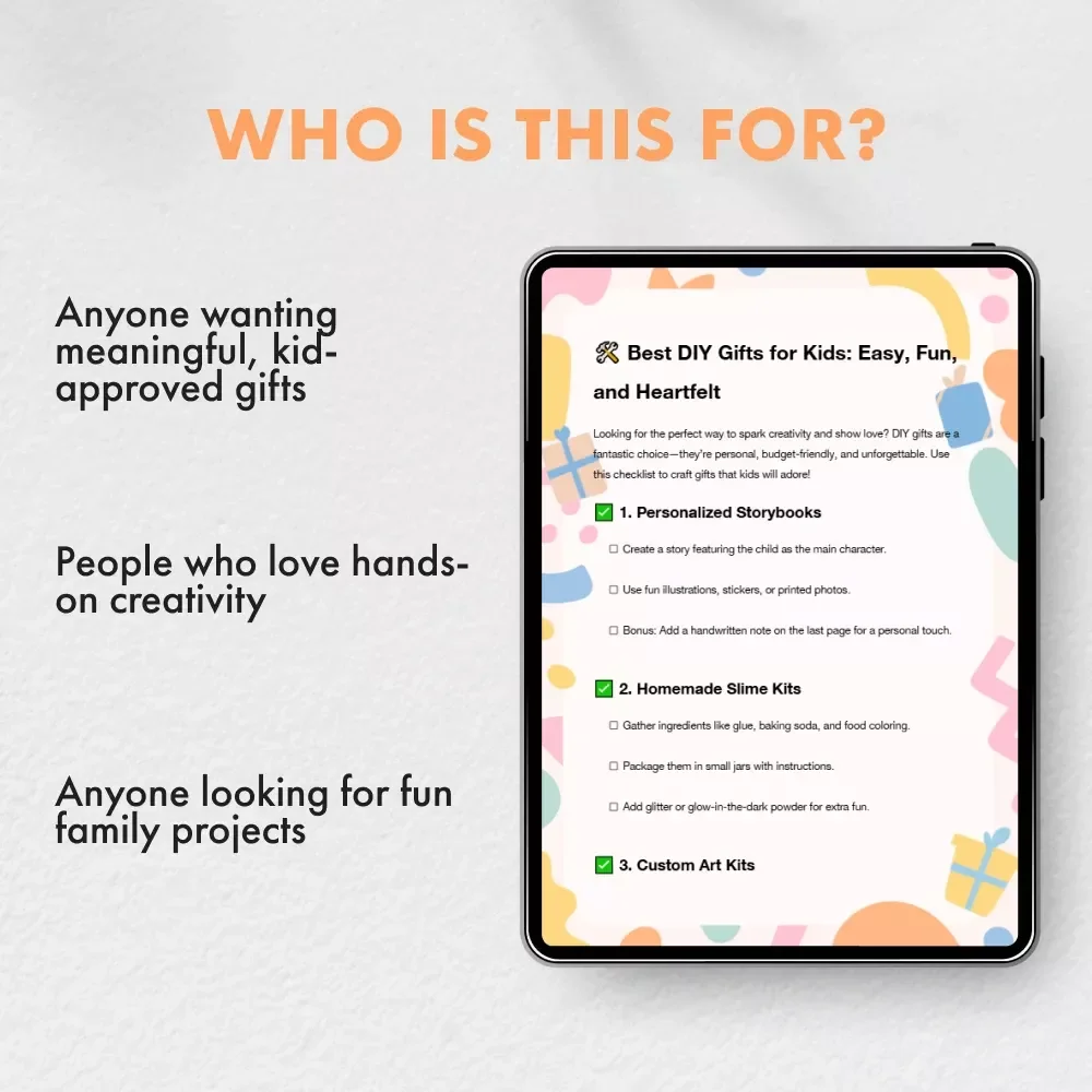 Best DIY Gifts for Kids: Easy, Fun, and Heartfelt | Printable Checklist for Creative Handmade Gift Ideas | Best DIY Gifts for Kids Digital Download