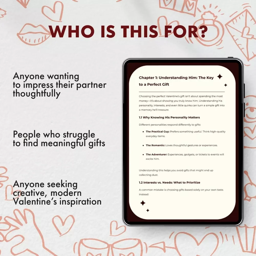 Heartfelt Choices: The Ultimate Valentine’s Gift Guide for Him | Digital eBook | Romantic valentines gift for him ideas | Personalized & Creative Gift Inspiration