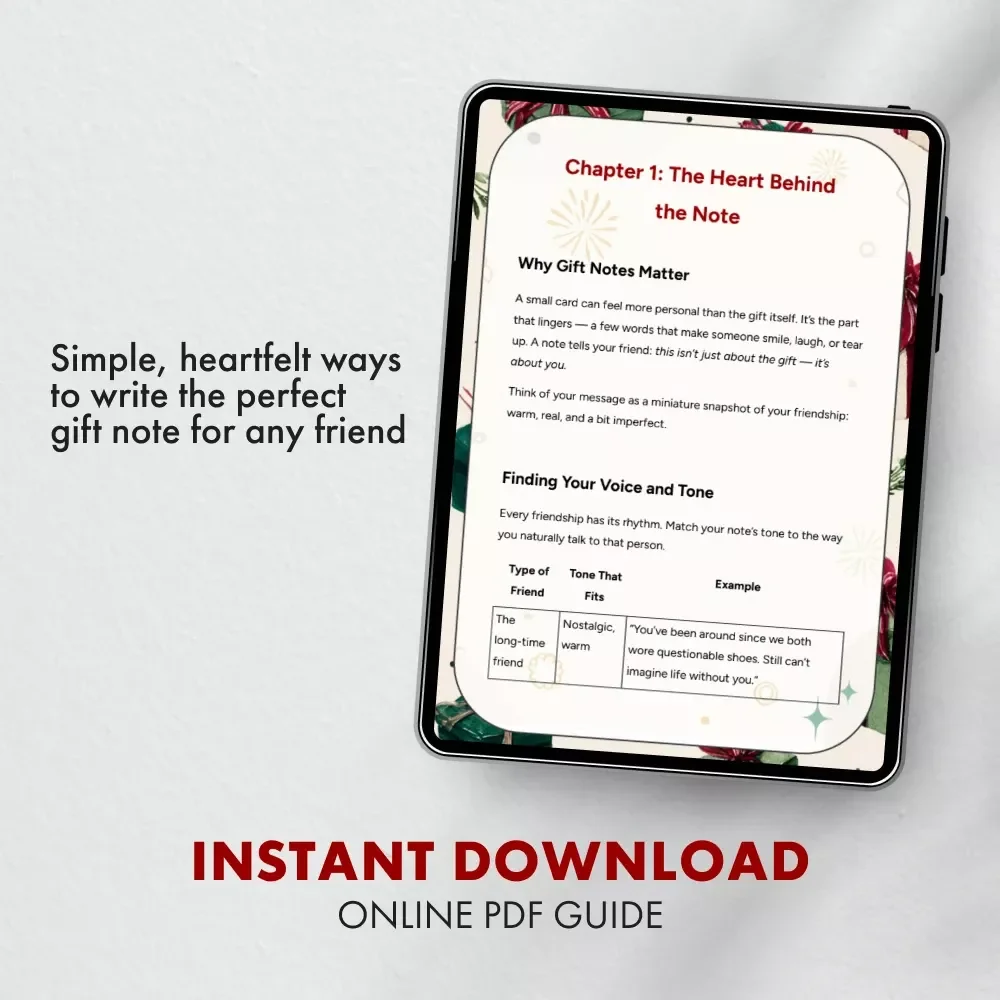 What to Write in a Gift Note for Friends | Digital Guide for Heartfelt Messages, Short Notes, and AI Writing Prompts | Perfect for Thoughtful Gift-Givers