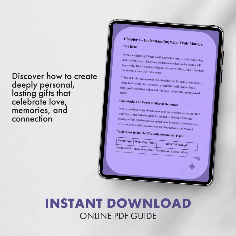 Heartfelt Gifts for Parents That Speak Love | Digital Guide for Tips for Meaningful Gifts for Parents | Unique Gift Ideas, Personalization & Experiences eBook