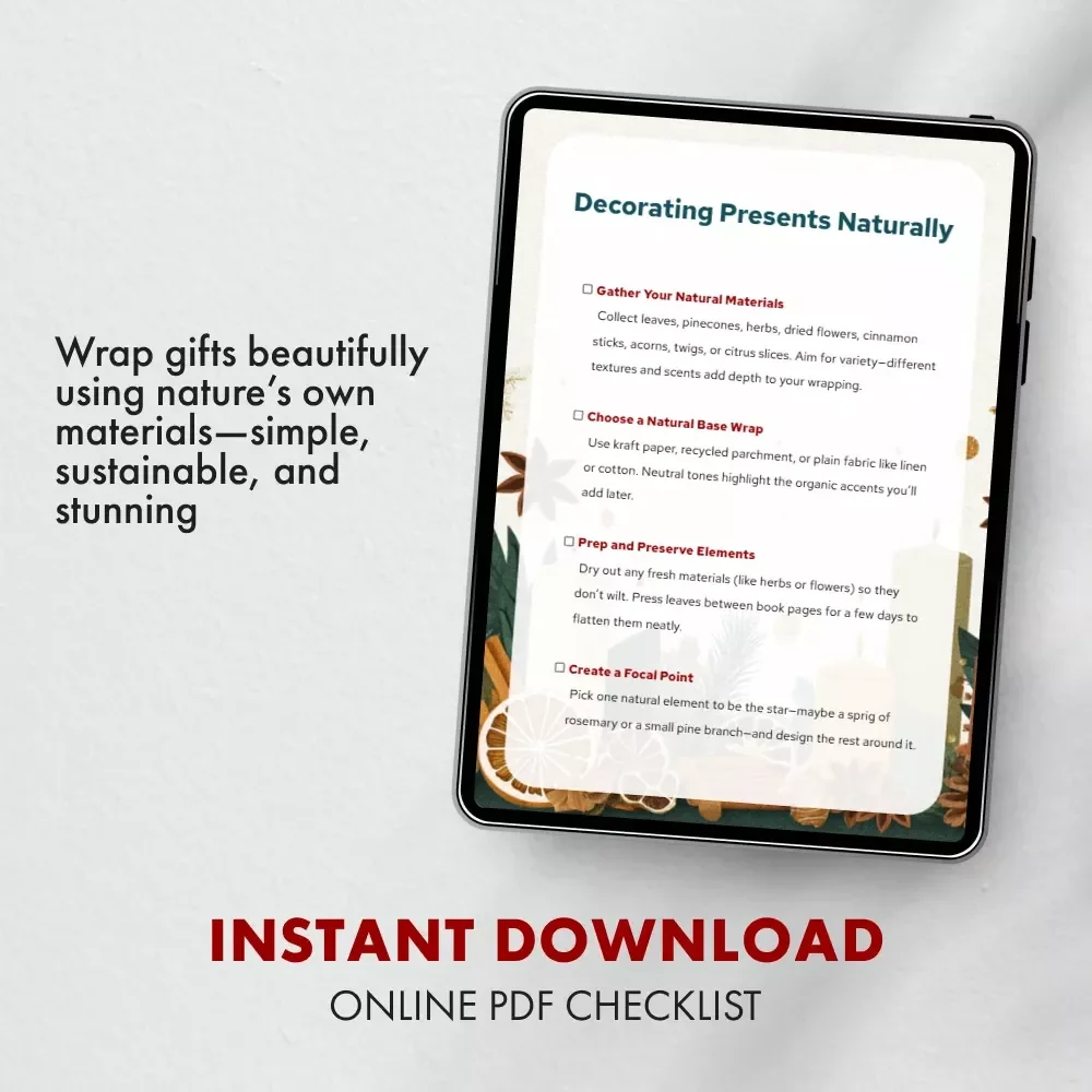 Decorating Presents Naturally – Printable Checklist | Eco Gift Wrapping Ideas | How to Decorate Gifts with Natural Elements