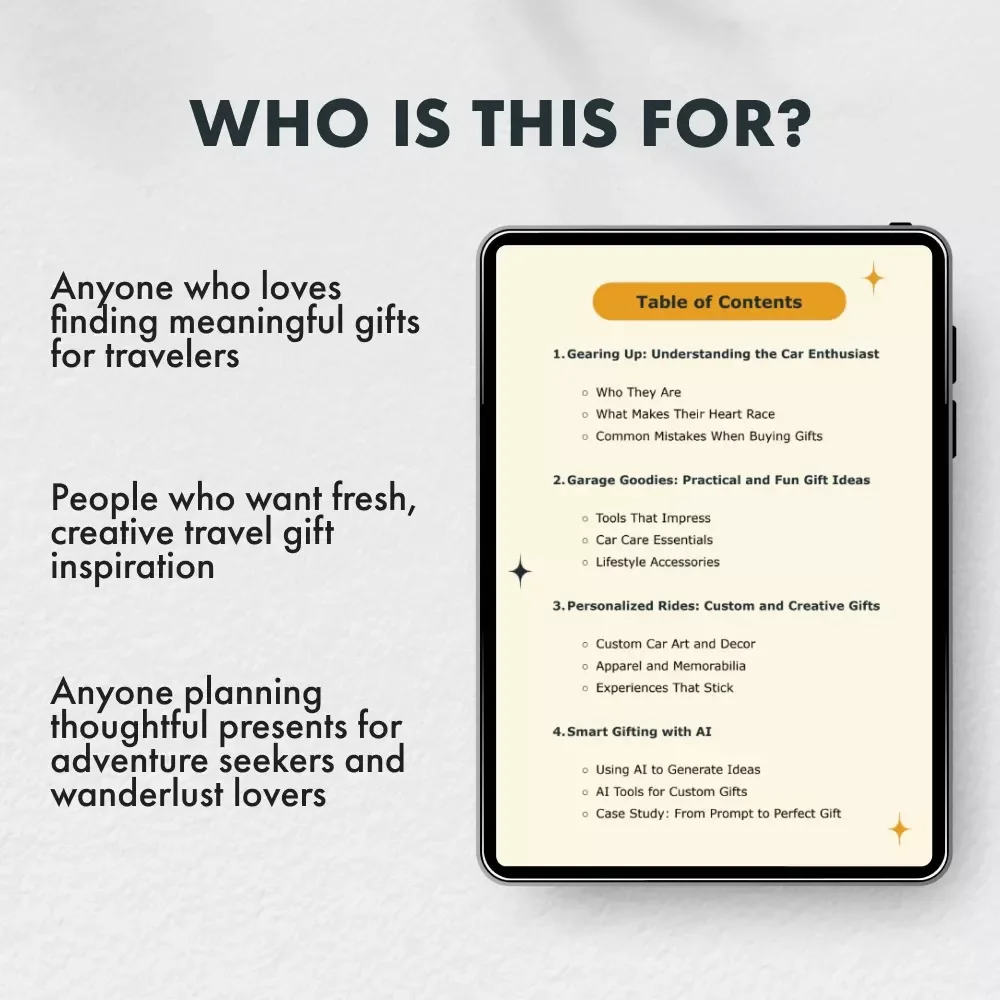 Finding the Perfect Gift for a Car Person | Ultimate Digital Guide for Auto Enthusiasts, Gearheads & Car Lovers | Gift Ideas, eBook, Checklist & AI Tools