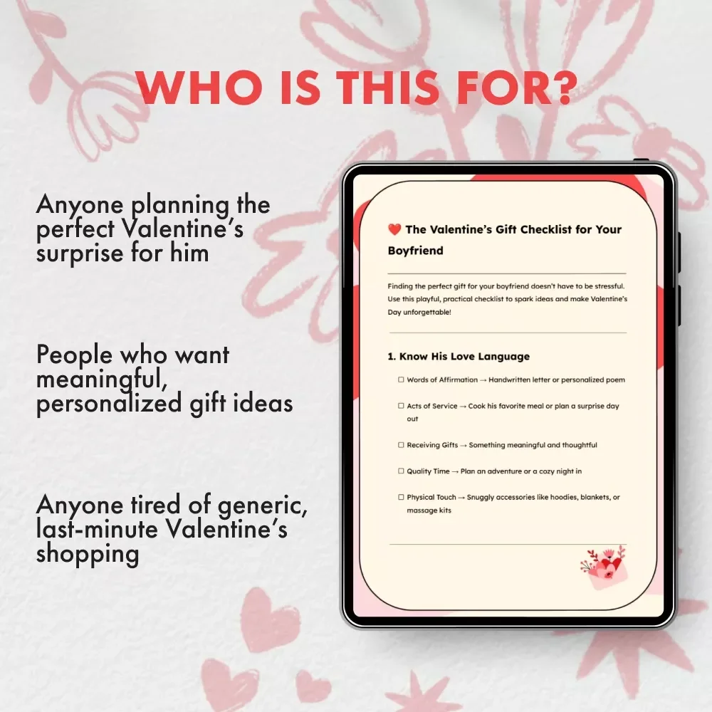 The Valentine’s Gift Checklist for Your Boyfriend | Digital Download | Romantic eBook Guide for the Best Valentine Gift for Boyfriend | Printable Gift Planner & Ideas