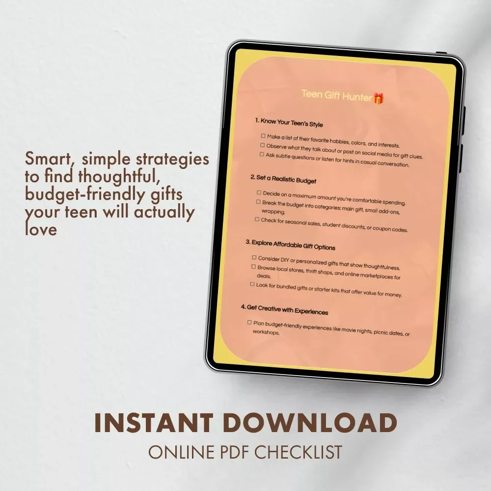 Teen Gift Hunter | Printable Checklist | How to Find Gifts for Teens on a Budget | Digital Download Gift Guide for Parents & Shoppers