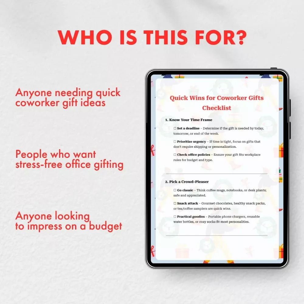 Quick Wins for Coworker Gifts Checklist | Instant Digital Download for Last-Minute Office Gift Ideas | Printable Guide on What to Get Coworkers Quickly