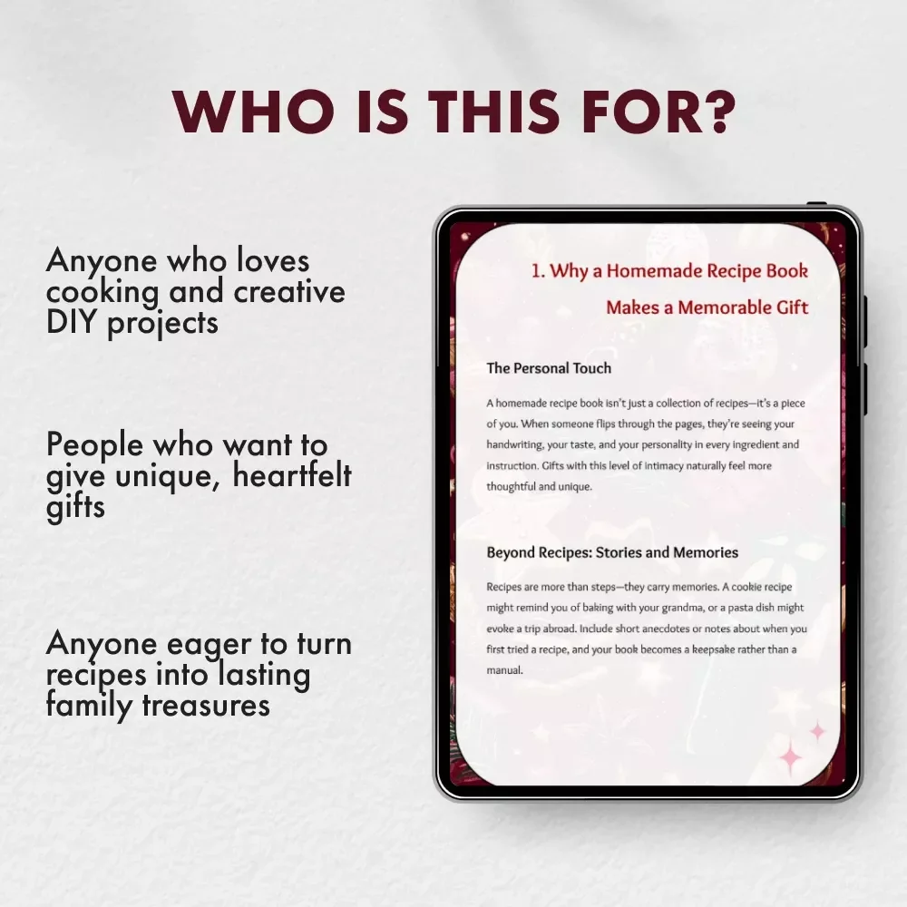 Turn Your Recipes into a Gift | Digital Recipe Book Guide | eBook for Creating Personalized Homemade Recipe Gifts | DIY Cookbook Template & Checklist for Food Lovers and Creators