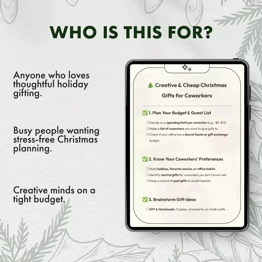 Creative & Cheap Christmas Gifts for Coworkers | Printable Holiday Gift Ideas Checklist for Office Gift Exchange, Secret Santa & Budget-Friendly Giving