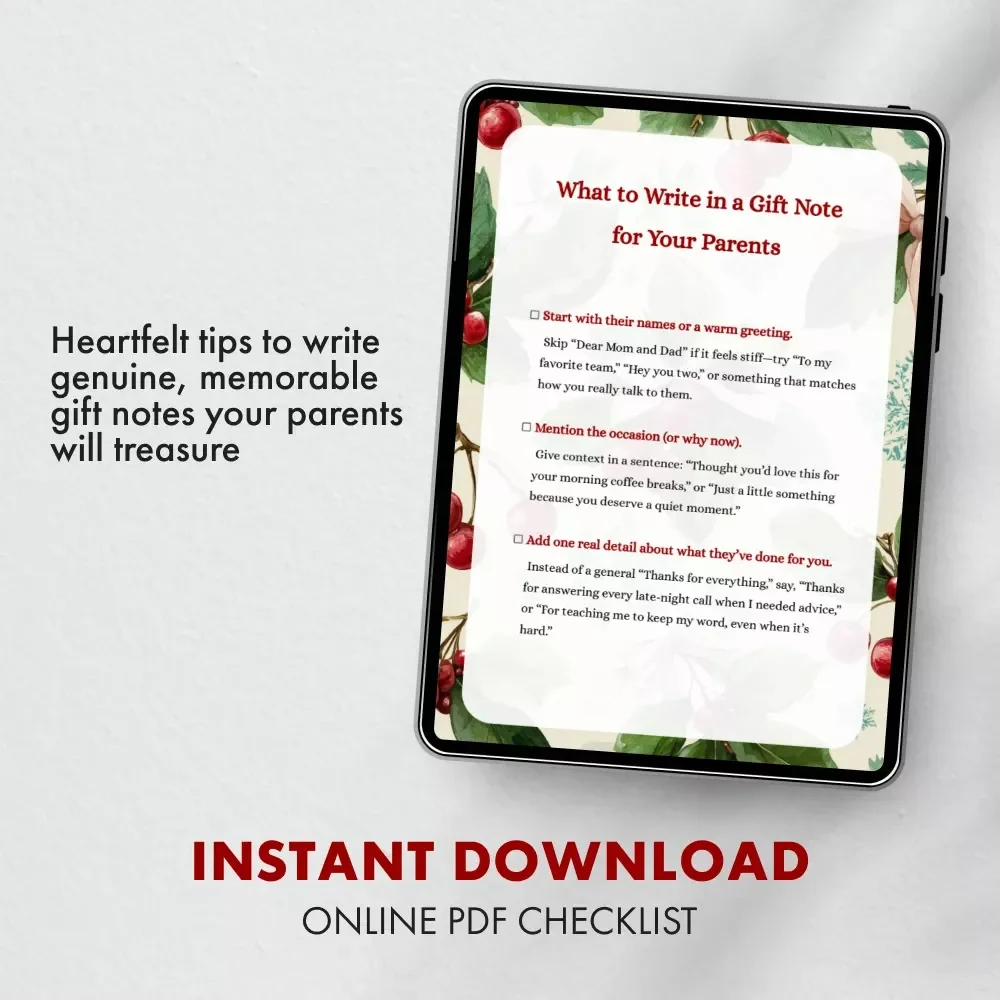 What to Write in a Gift Note for Your Parents | Printable Checklist for Meaningful Messages | What to Say in a Gift Note for Parents | Digital Download