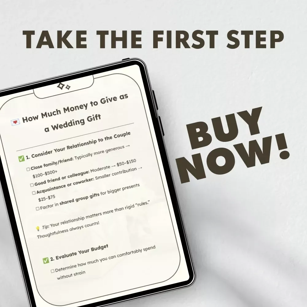 How Much Money to Give as a Wedding Gift | Printable Wedding Gift Etiquette Checklist | Digital Download Guide for Gift Amounts and Presentation Ideas | how much money for wedding gift